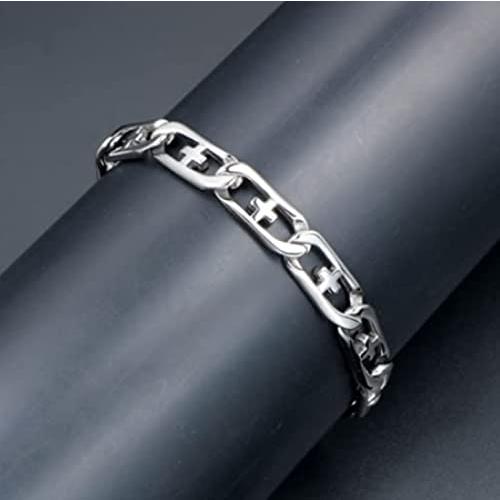 【並行輸入品】Men's Solid Metal cross cuban Charm bracelet 14k White Gold Platの画像