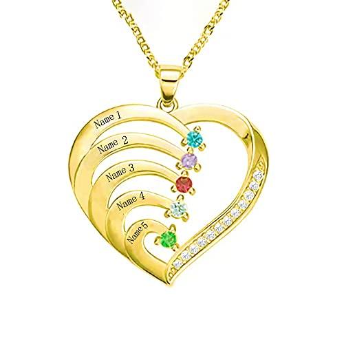 【並行輸入品】10K 14K 18K Solid Gold Personalized Mother Necklace with 5 Birthの画像