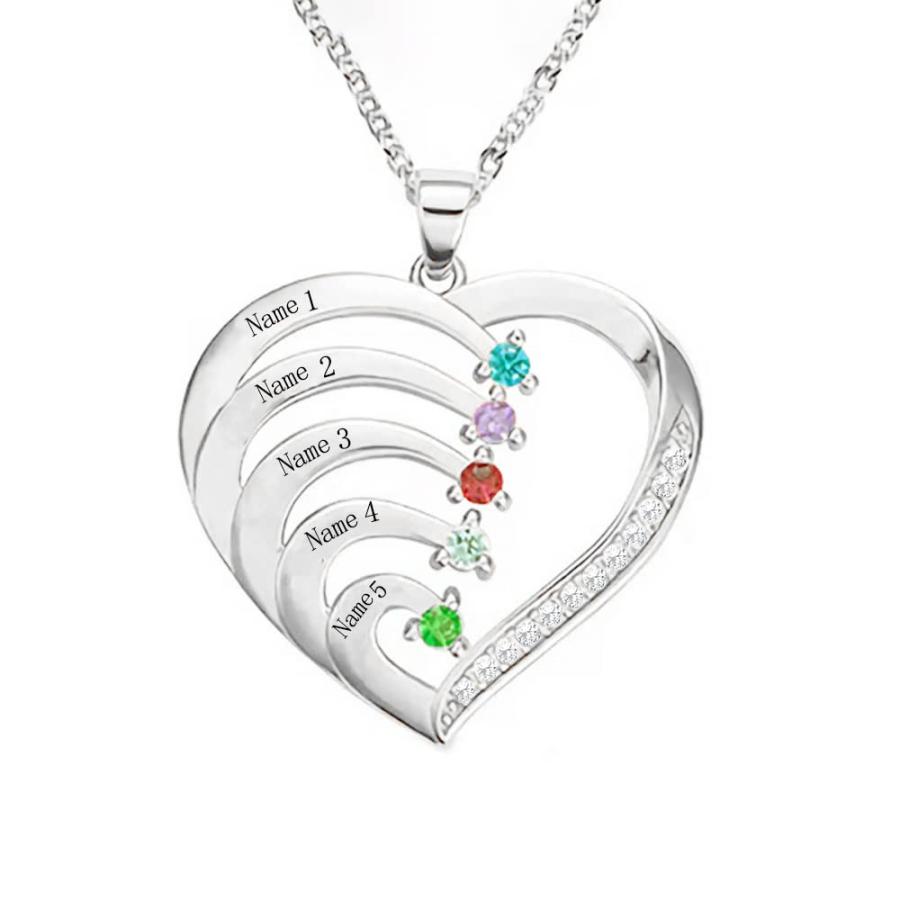 【並行輸入品】10K 14K 18K Solid Gold Personalized Mother Necklace with 5 Birthの画像