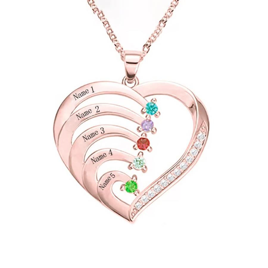 【並行輸入品】10K 14K 18K Solid Gold Personalized Mother Necklace with 5 Birthの画像