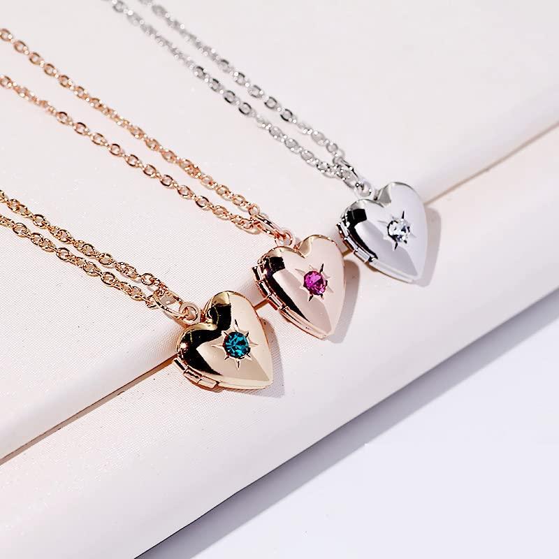 【並行輸入品】MUUYON 14K Gold Birthstone Photo Locket Necklace, Custom Personaの画像