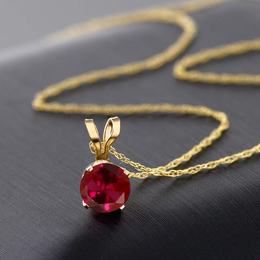 【並行輸入品】[Gem Stone King] 0.4カラット シンセティック ルビー ネックレス レディース 14金 イエローゴールド K14の画像