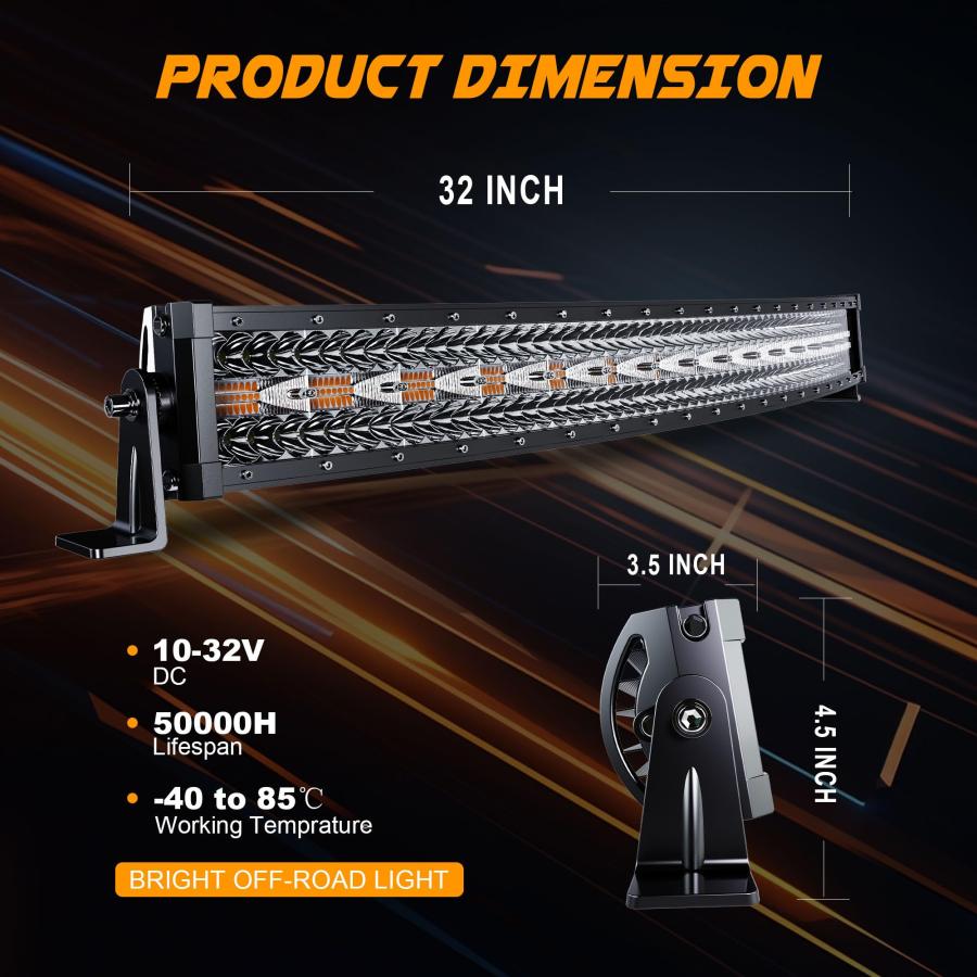 並行輸入品】ASLONG 32インチ 180W カーブLEDライトバー ホワイト 