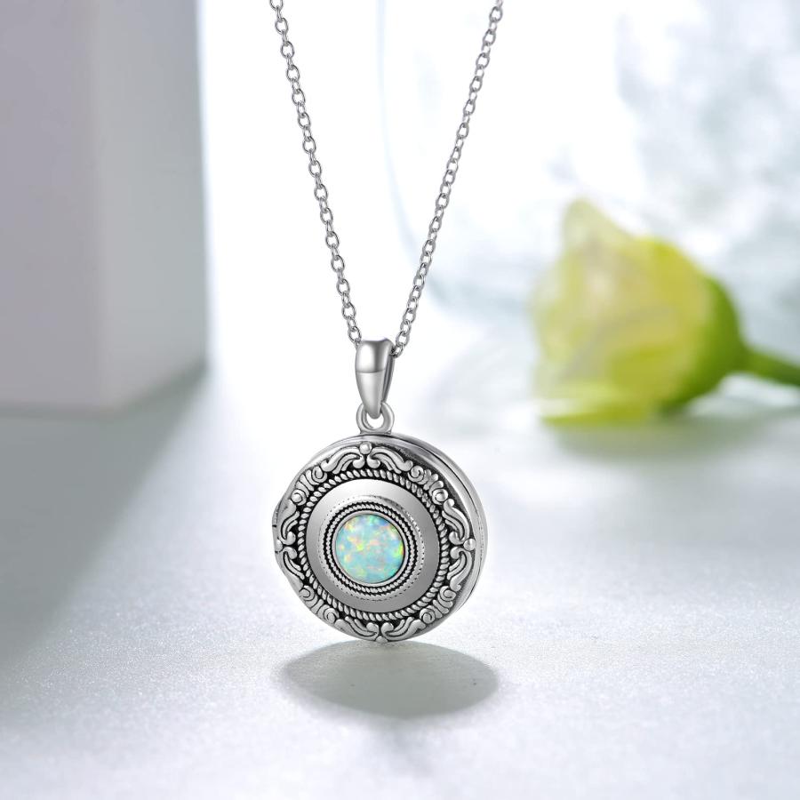 【並行輸入品】ヴィンテージロケットネックレス レディース 925スターリングシルバー オパールロケットネックレス 写真を入れる メモリアルジュエ_3