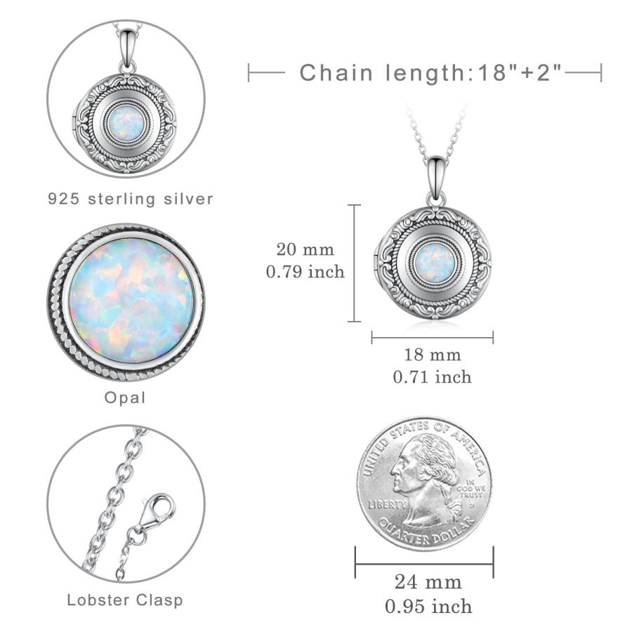 【並行輸入品】ヴィンテージロケットネックレス レディース 925スターリングシルバー オパールロケットネックレス 写真を入れる メモリアルジュエ_9