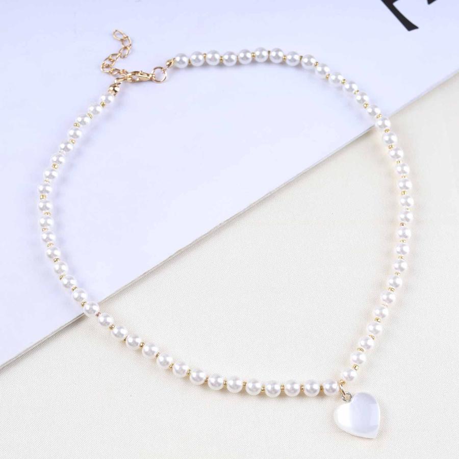 【並行輸入品】Allereyae ビンテージパールチョーカーネックレス ラブハートペンダントネックレス マザーオブパールハートネックレス ボーホ_3