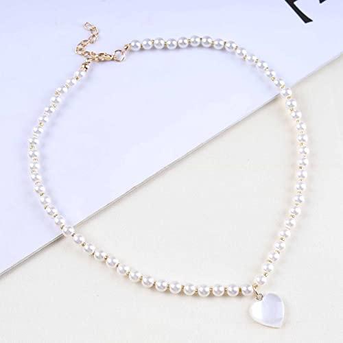 【並行輸入品】Allereyae ビンテージパールチョーカーネックレス ラブハートペンダントネックレス マザーオブパールハートネックレス ボーホ_4