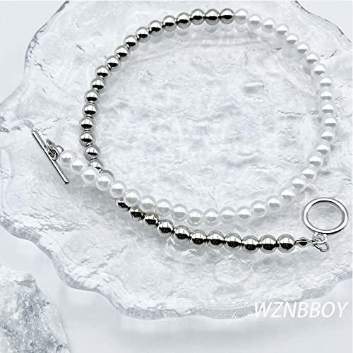 【並行輸入品】WZNBBOY ビンテージパールチョーカーネックレス OTトグルクラスプ ゴールドシルバービーズチェーンネックレス パンクビーズパ_7