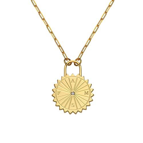 【並行輸入品】Oak & Luna   カスタマイズ可 サンコンパスイニシャルネックレス キュービックジルコニア/ダイヤモンド   スターリングの画像