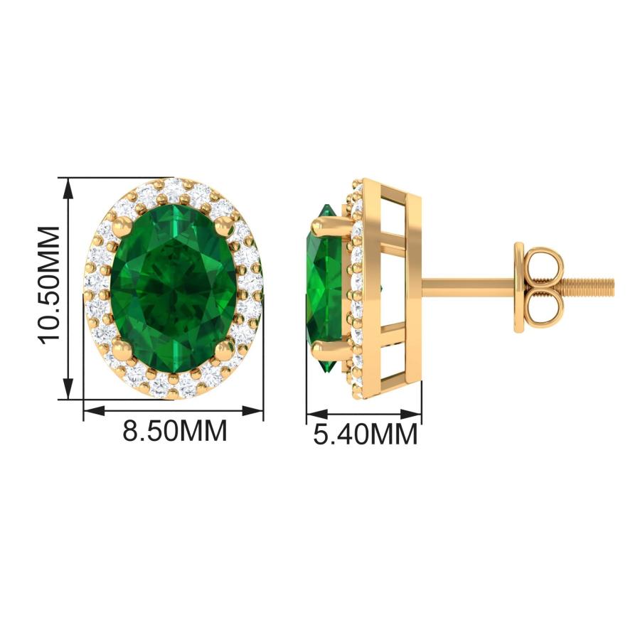 【並行輸入品】3 CT作成されたエメラルドとジルコンイヤリング、6x8 mmの楕円形の楕円形のカットは、ジルコンハローを備えたエメラルドスタッドの画像