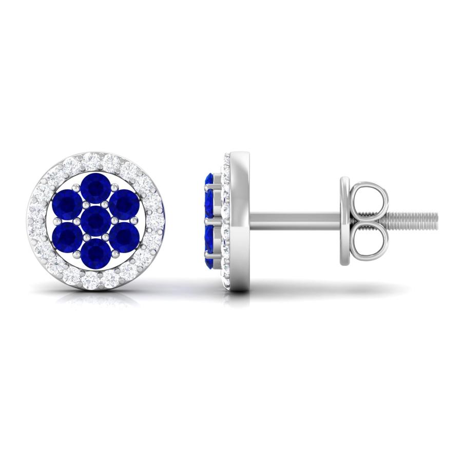 【並行輸入品】1/4 ctは、モイサナイトアクセントを備えたブルーサファイアイヤリングを作成し、女性用のブルーサファイアフラワーイヤリングを作成の画像
