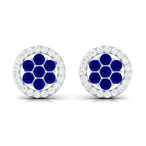 【並行輸入品】1/4 ctは、モイサナイトアクセントを備えたブルーサファイアイヤリングを作成し、女性用のブルーサファイアフラワーイヤリングを作成の画像