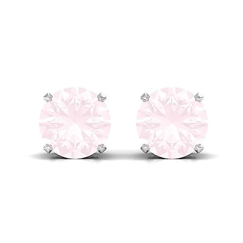 【並行輸入品】4 ctローズクォーツソリティアスタッドイヤリング、女性用8 mmローズクォーツスタッドイヤリング、1月の誕生石イヤリング、ねじ込の画像
