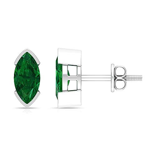 【並行輸入品】4X8 MM Marquise Cut Created Emerald Solitaire Stud Earrings (AAAの画像
