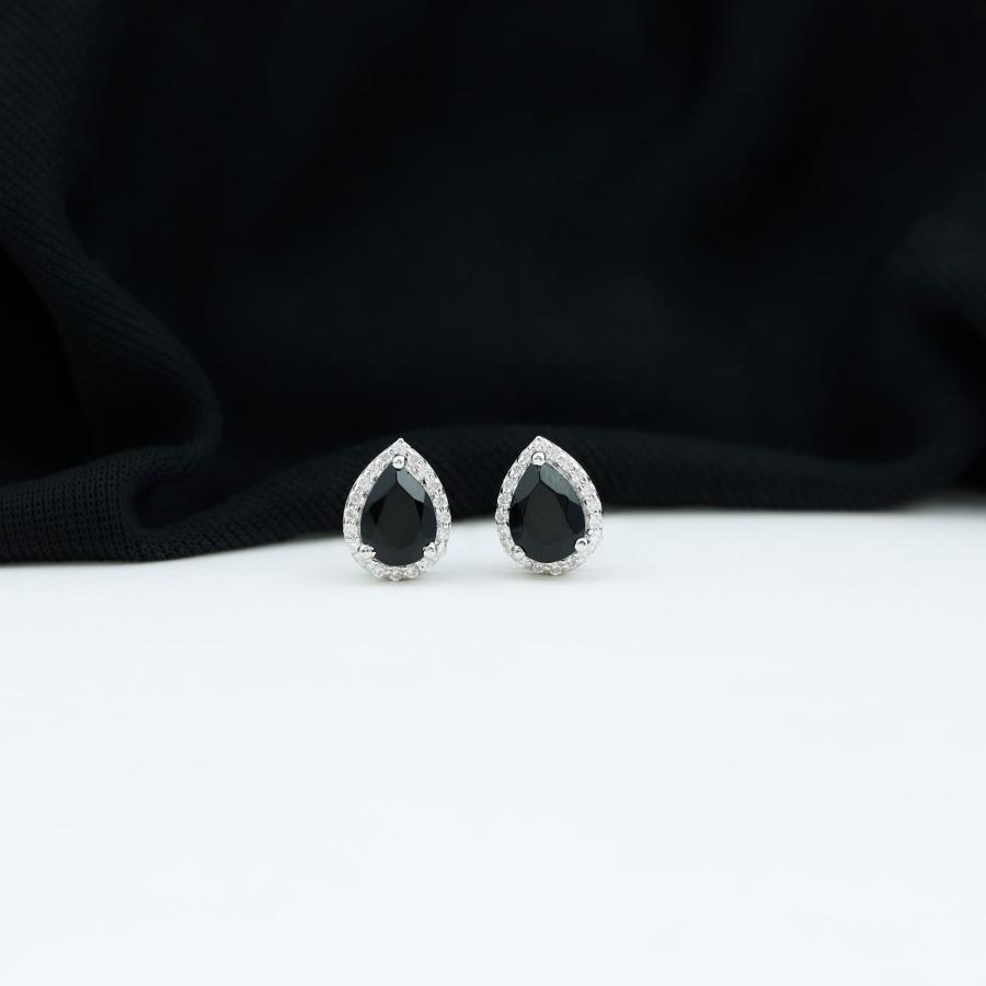 【並行輸入品】2.25 ct梨カットブラックスピネルとモイサナイトハロースタッドイヤリング, 925スターリングシルバー 2.25 CT Peaの画像