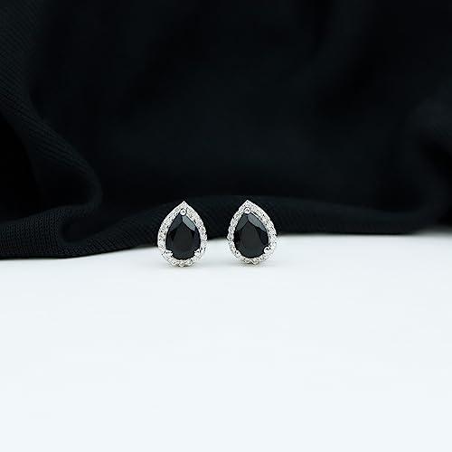 【並行輸入品】2.25 ct梨カットブラックスピネルとモイサナイトハロースタッドイヤリング, 925スターリングシルバー 2.25 CT Peaの画像