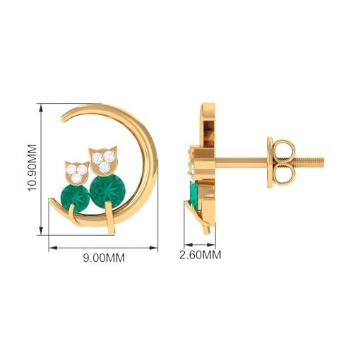 【並行輸入品】エメラルドムーンと猫のスタッドイヤリング、誕生石の宝石、女性のための天然イヤリング, 925スターリングシルバー Emeraldの画像