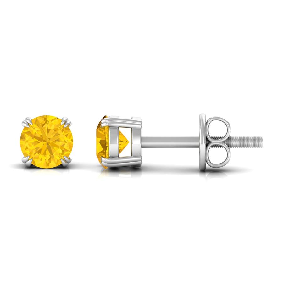 【並行輸入品】3/4 ct Yellow Sapphire Studイヤリング、4 mm黄色のサファイアソリティアスタッドイヤリング、ダブルクロの画像