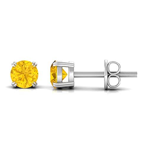 【並行輸入品】3/4 ct Yellow Sapphire Studイヤリング、4 mm黄色のサファイアソリティアスタッドイヤリング、ダブルクロの画像