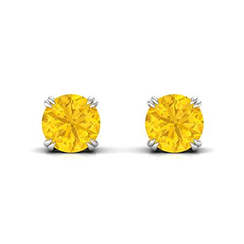 【並行輸入品】3/4 ct Yellow Sapphire Studイヤリング、4 mm黄色のサファイアソリティアスタッドイヤリング、ダブルクロの画像