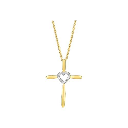 【並行輸入品】ARAIYA FINE JEWELRY スターリングシルバーまたは10Kゴールド ラウンドダイヤモンド クロスハートペンダント ス_1