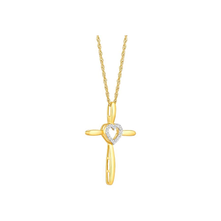 【並行輸入品】ARAIYA FINE JEWELRY スターリングシルバーまたは10Kゴールド ラウンドダイヤモンド クロスハートペンダント ス_3