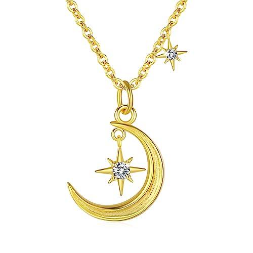 並行輸入品】ゴールド 月と星 ネックレス 925スターリングシルバー 18K