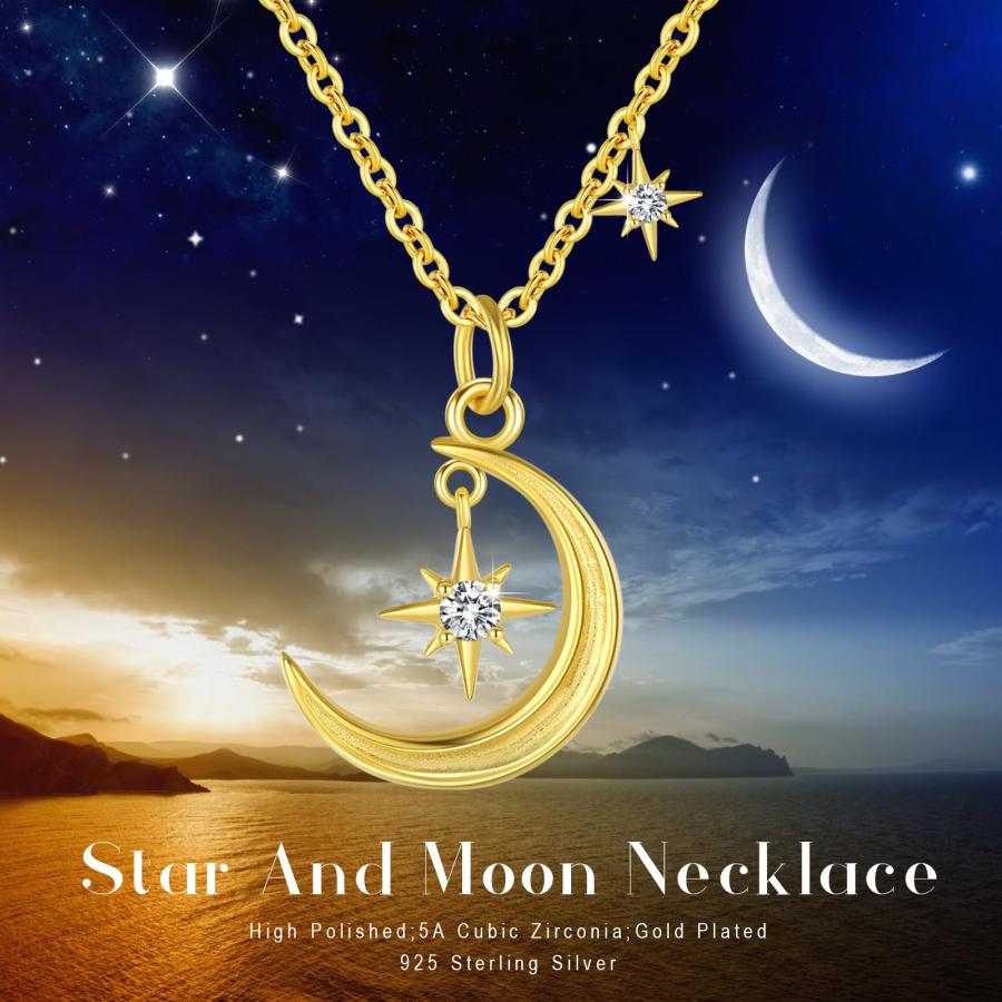 並行輸入品】ゴールド 月と星 ネックレス 925スターリングシルバー 18K 