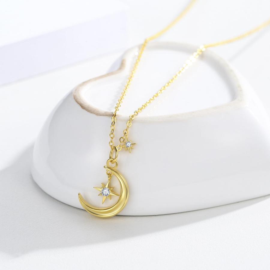 並行輸入品】ゴールド 月と星 ネックレス 925スターリングシルバー 18K 