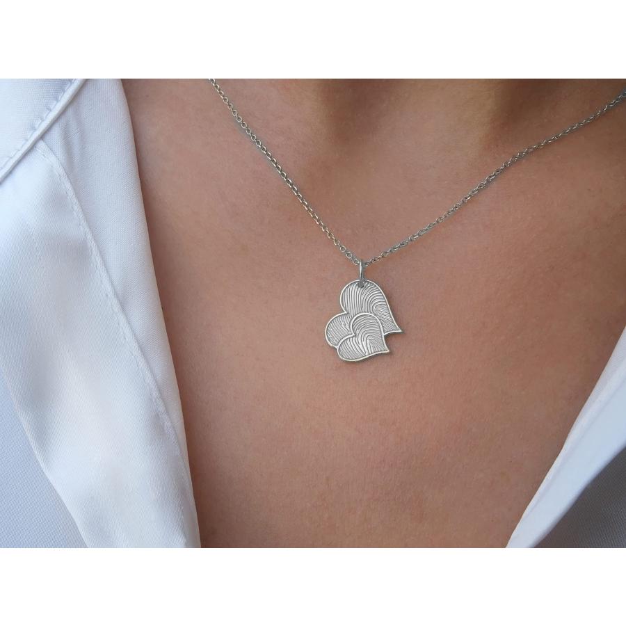 【並行輸入品】Double Gold Heart Silver Necklace with Fingerprint 000 028 (Goldの画像