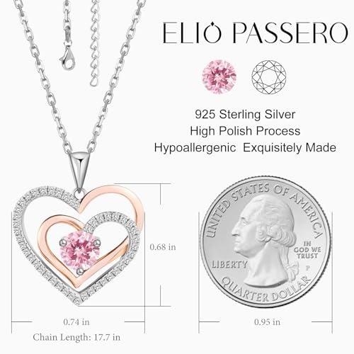 【並行輸入品】Elio Passero ハート誕生石ネックレス S925スターリングシルバー ダブルハートペンダントネックレス チェーン 誕生日