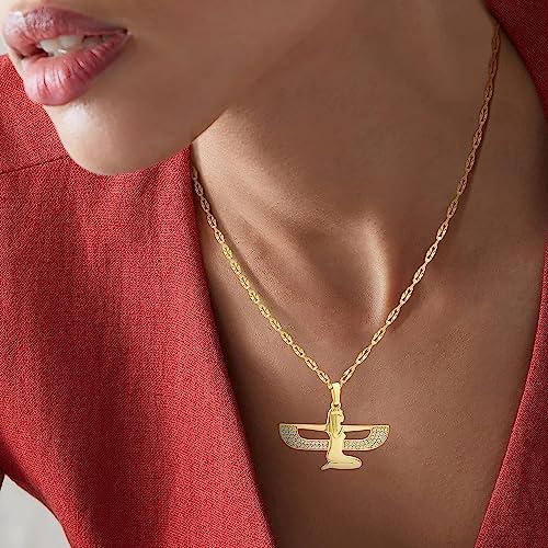 【並行輸入品】イシスネックレス 天然ジルコンストーンペンダント/エジプトクーパー ハンドメイド 古代エジプトの保護シンボル クロスニック 彼女への画像
