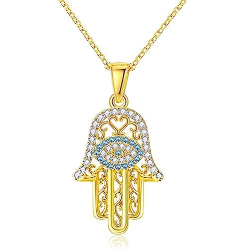 【並行輸入品】JSGEMSLEE 14Kゴールドメッキ ハムサネックレス 邪眼 ハムサ ファティマの手 ペンダントネックレス レディース ガール_1