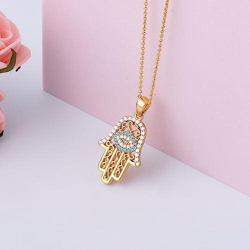 【並行輸入品】JSGEMSLEE 14Kゴールドメッキ ハムサネックレス 邪眼 ハムサ ファティマの手 ペンダントネックレス レディース ガール_4