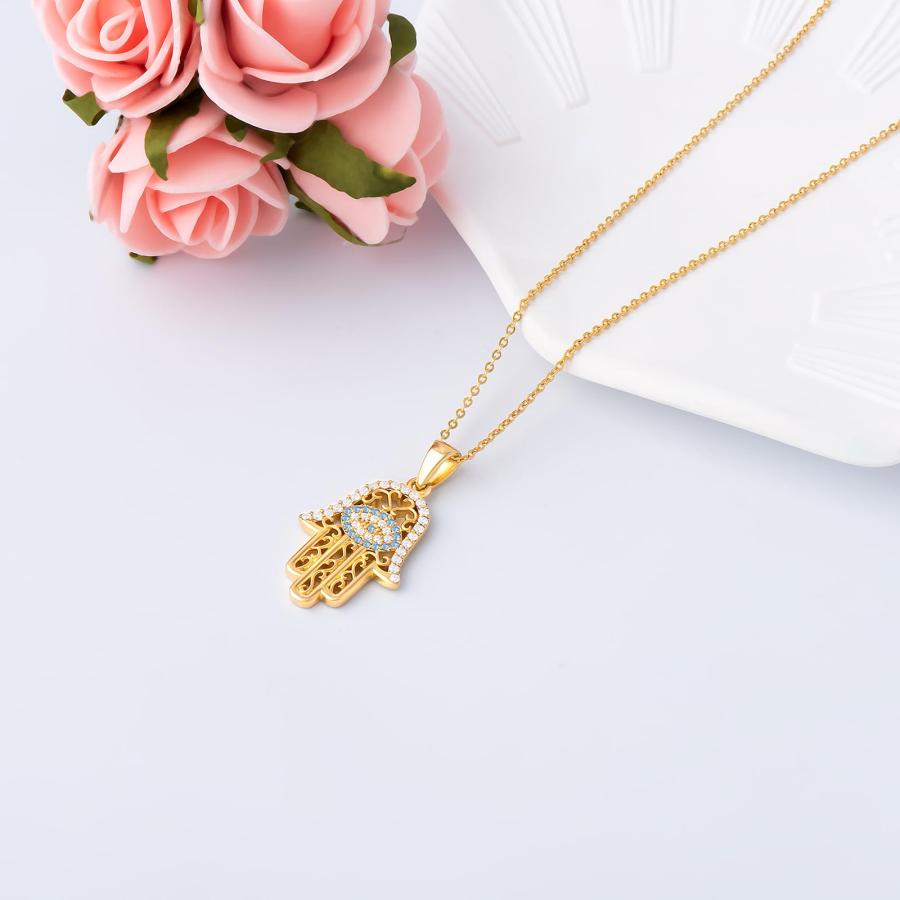 【並行輸入品】JSGEMSLEE 14Kゴールドメッキ ハムサネックレス 邪眼 ハムサ ファティマの手 ペンダントネックレス レディース ガール_6
