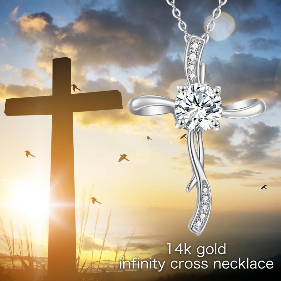 【並行輸入品】FENCCI 14K イエローゴールド クロスネックレス 女性用 14Kゴールド インフィニティ クロス ペンダント ネックレス_6