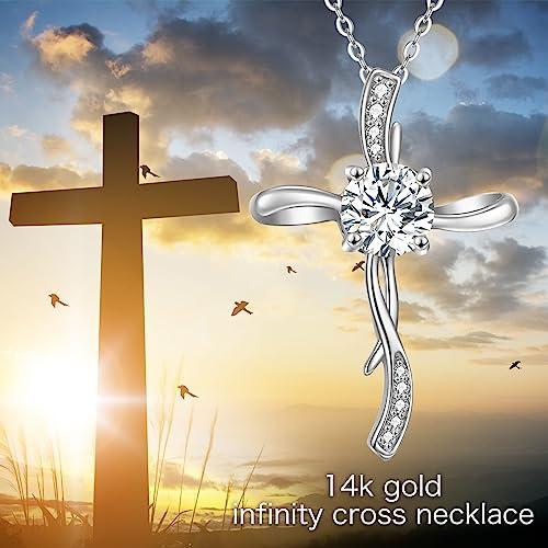 【並行輸入品】FENCCI 14K イエローゴールド クロスネックレス 女性用 14Kゴールド インフィニティ クロス ペンダント ネックレス_7