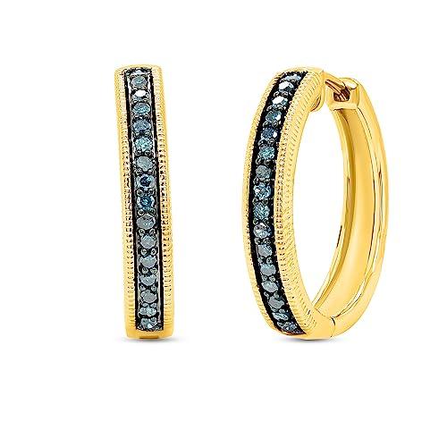 【並行輸入品】Poshadime 0.40 Carat Round Cut Blue Diamond in 18K Yellow Gold Oの画像