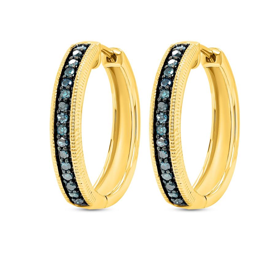 【並行輸入品】Poshadime 0.40 Carat Round Cut Blue Diamond in 18K Yellow Gold Oの画像