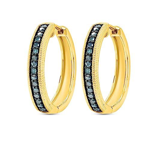 【並行輸入品】Poshadime 0.40 Carat Round Cut Blue Diamond in 18K Yellow Gold Oの画像