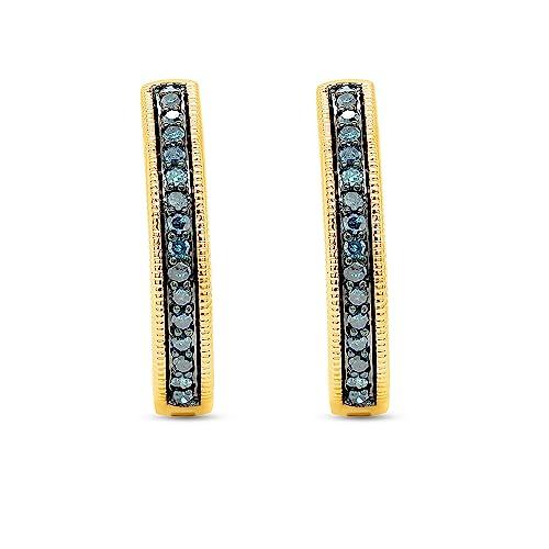 【並行輸入品】Poshadime 0.40 Carat Round Cut Blue Diamond in 18K Yellow Gold Oの画像