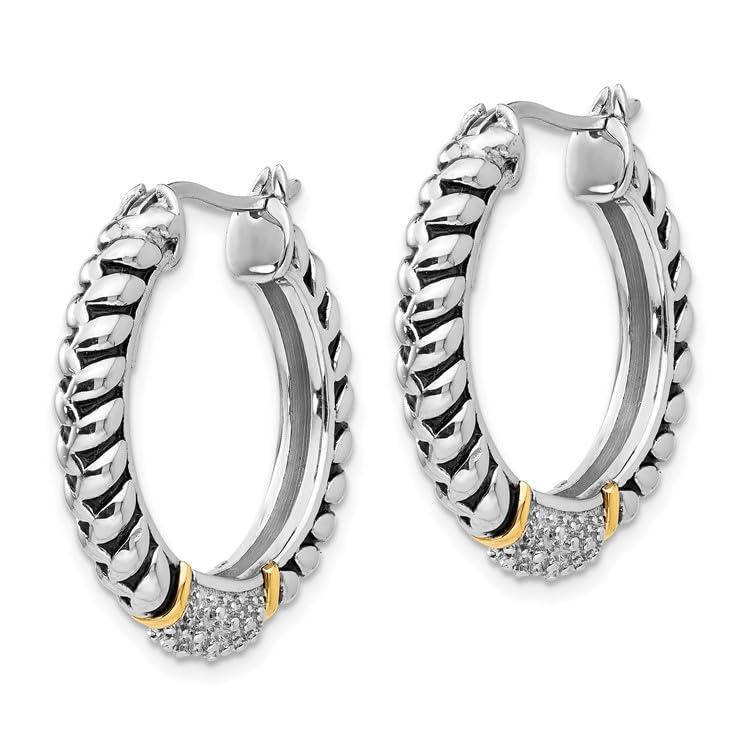 【並行輸入品】Sterling Silver and 14k Yellow Gold Diamond Hoop Earringsの画像