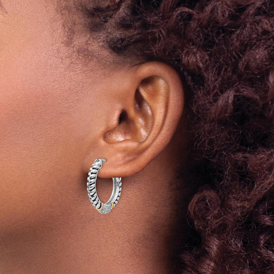 【並行輸入品】Sterling Silver and 14k Yellow Gold Diamond Hoop Earringsの画像