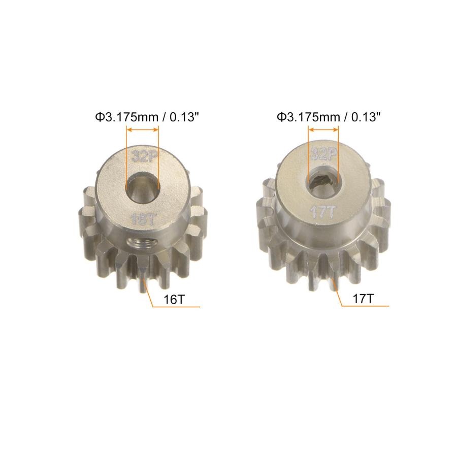 【並行輸入品】HARFINGTON 32P 7075 アルミピニオンモーターギアセット 2個 16T 17T 1/8インチRCモーターシャフト
