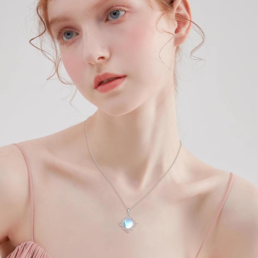 【並行輸入品】ムーンストーンネックレス レディース スターリングシルバー ケルトノットペンダント ラブノットネックレス ジュエリーギフト 女の子の画像