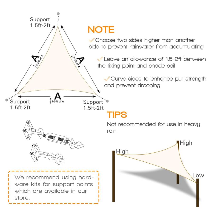 【並行輸入品】Artpuch 24'x24'x24' Customize Cream Sun Shade Sail UV Block 185の画像