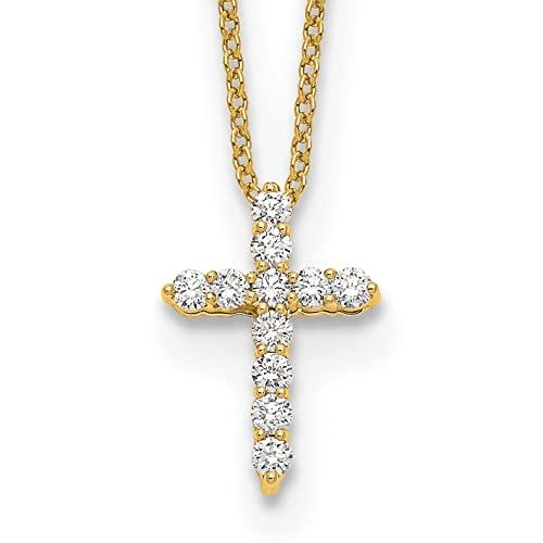【並行輸入品】Solid 14k Yellow Gold Lab Grown Diamond Cross Pendant Necklace Cの画像