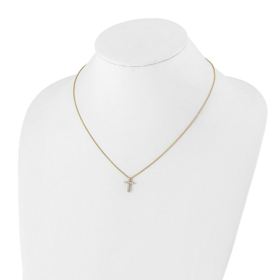 【並行輸入品】Solid 14k Yellow Gold Lab Grown Diamond Cross Pendant Necklace Cの画像