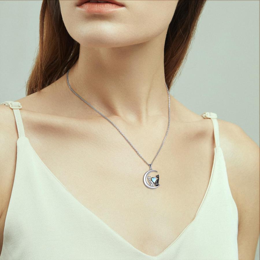 【並行輸入品】KQF キャットネックレス レディース 925スターリングシルバー ムーンキャット ペンダント ガールズ ムーンストーン 猫 ジュ_3