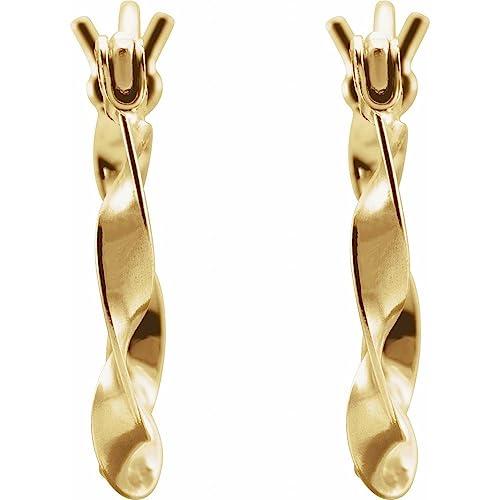 【並行輸入品】Semi Polished 14k Yellow Gold 15mm Twisted Tube Hoop Earringsの画像